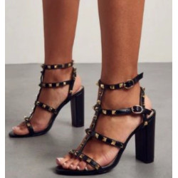 Rockstud black strap sandal/heels