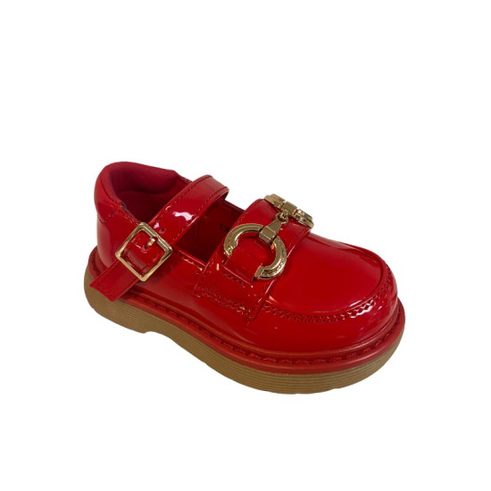 patent red girls buckled shoe
